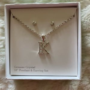 Genuine Crystal Monogram “K” Necklace and Earrings Set-Never Worn!!